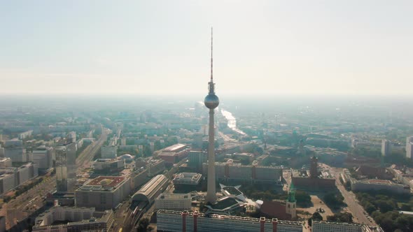 Wide Aerial Panoramic View of Berlin Cityscape with TV Tower on Alexanderplatz
