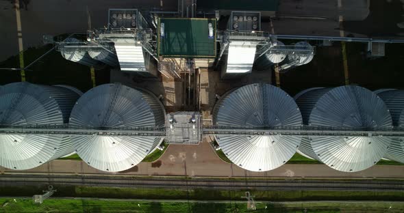 Aerial View of Grain Storage Tanks