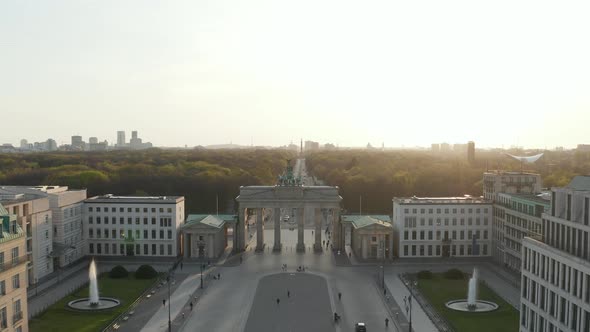 AERIAL: Brandenburger Tor with Almost No People in Berlin, Germany Due To Coronavirus COVID 19 alt