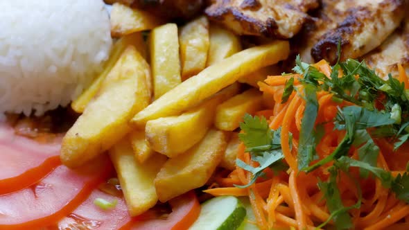 Roasted Potato Beef Tomato and Rice on a Plate alt