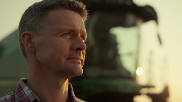 Agronomist Worker Relax Weat Field Inspect Barley Harvest at Sunset Closeup alt