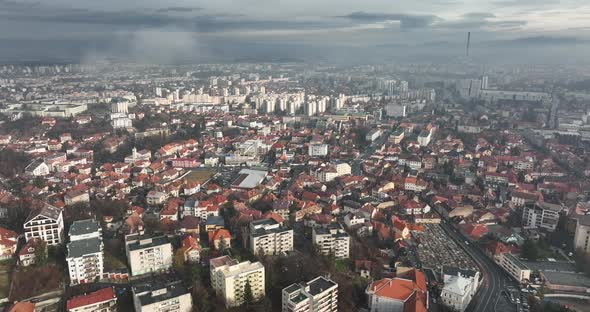 Establishing Aerial Slider Shot of the Old Historical Brasov City in Romania