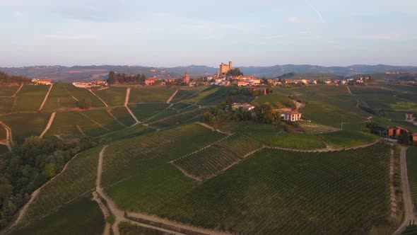 Serralunga d'Alba and Vineyards in Langhe, Piedmont Italy Aerial View alt