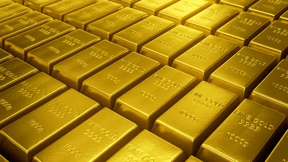 Focus on a gold bar in the middle and slow zoom out viewing the whole area. HD alt