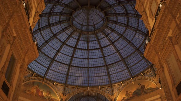 Tilt Up Real Time Shot of a Gallery Vittorio Emanuele II, Milan, Italy. It Is Italy Oldest Mall in
