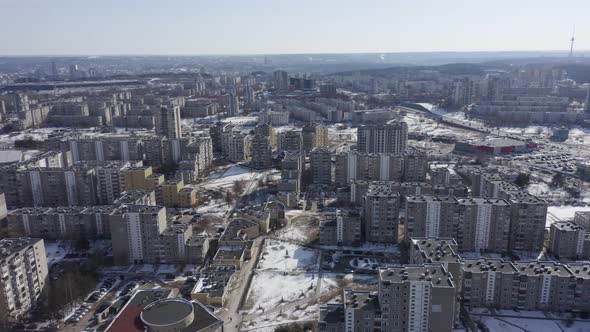 Flying OverResidential Apartment Buildings Block of Flats of Soviet Period in Vilnius Fabijoniskes