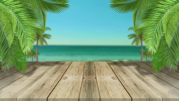 Beautiful Beach Ocean With Palms And Tropical Leaves Loop 4k
