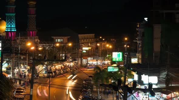 Transport on night street  Time lapse