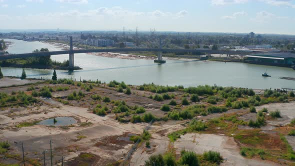 Aerial View Of North Arm Bridge In Metro Vancouver, British Columbia, Canada - drone shot alt