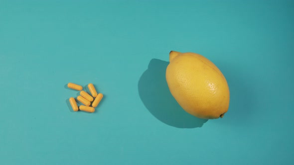 Citrus Fruits And Vitamin C Tablets Health Concept