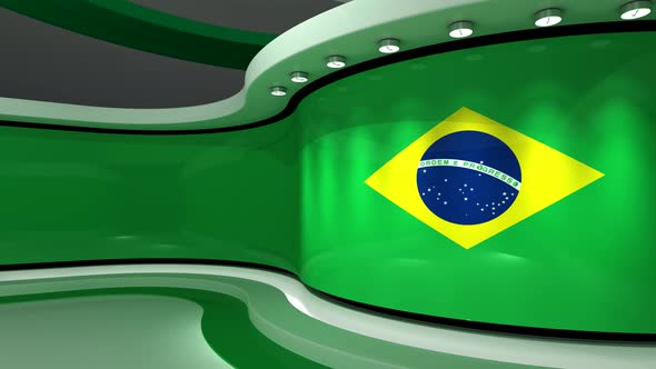 TV studio. Brazilian flag.