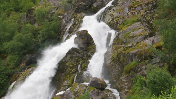 Panoramic View To Kleivafossen Waterfall