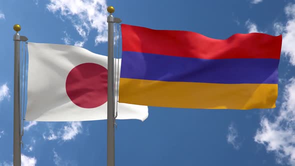 Japan Flag Vs Armenia Flag On Flagpole alt
