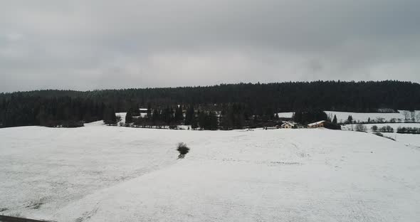 Village of Saint-Point-Lac in Doubs in France seen from the sky alt
