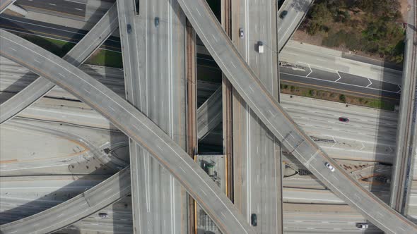 AERIAL: Close Flight Over Judge Pregerson Huge Highway Connection Showing Multiple Roads, Bridges alt