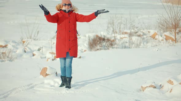 Winter Fun And Leisure Vacation In Weekend Adventure Trip. Woman Enjoying Sunny Winter. alt