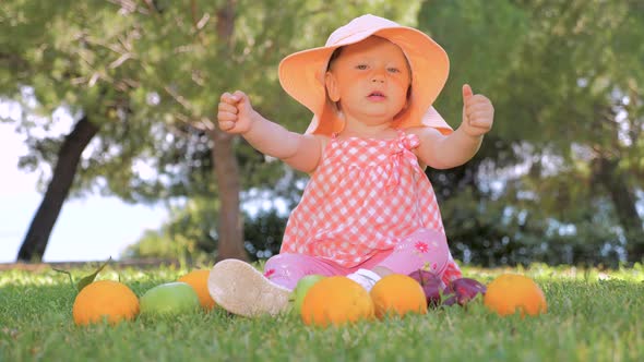 Little Princess Playing with Fruits Outdoor