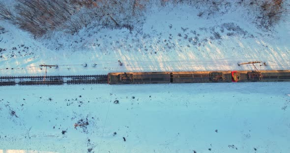 Aerial view of a moving train alt