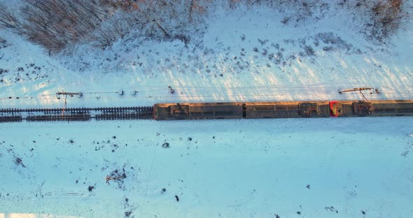 Aerial view of a moving train