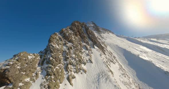 Aerial View Raising Flying Over Natural Mountain Summit Sunny Clear Blue Sky Panorama Landscape alt