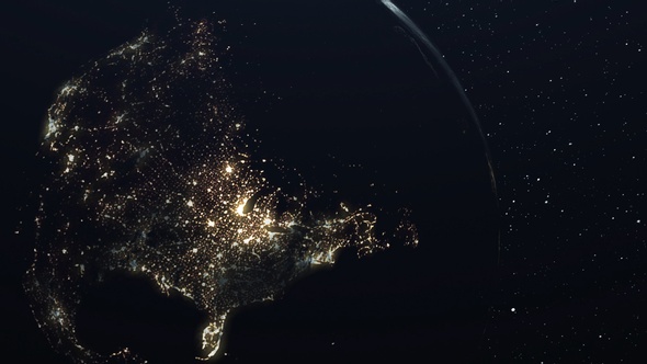Satellite view over North America Continent at night alt