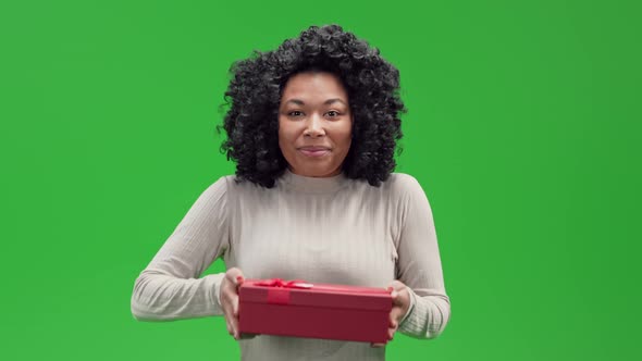 Green Screen Young African Female Received a Gift