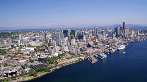 Modern City Architecture In Seattle Waterfront Aerial