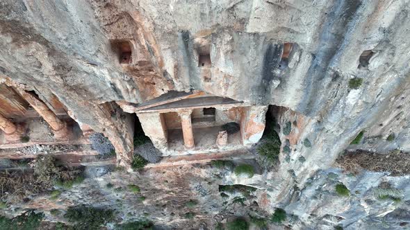 Dalyan,Mugla. Turkey. Shooting of Dalyan Rock Tombs with drone.  alt