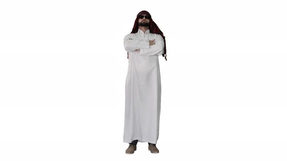 Cool Sheikh in Sunglasses Posing on White Background
