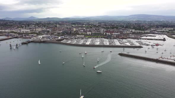 Aerial View of Sailing Ships and Yachts in Dun Laoghaire Marina Harbour, Ireland