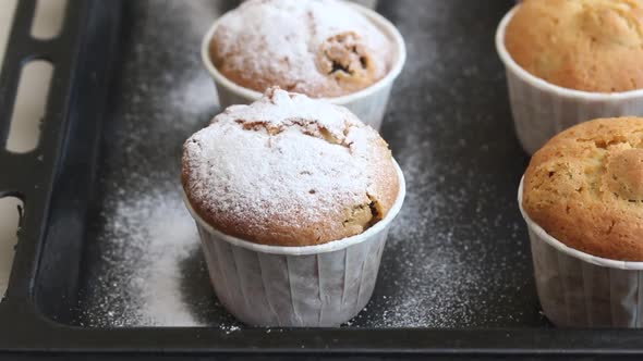 Freshly Baked Muffins Sprinkled With Powdered Sugar. alt