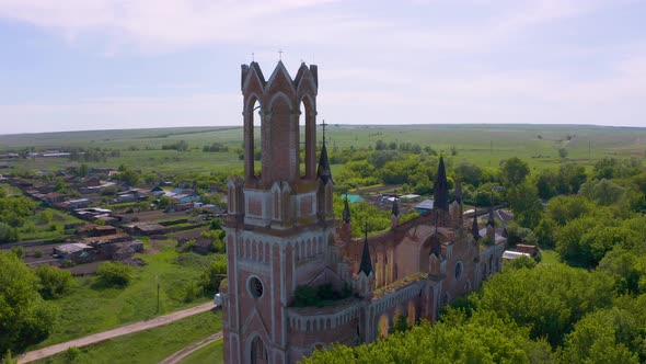 Church of St. Mary in the Neo-gothic Style in the Village of Kamenka, Saratov Region, Russia. The alt