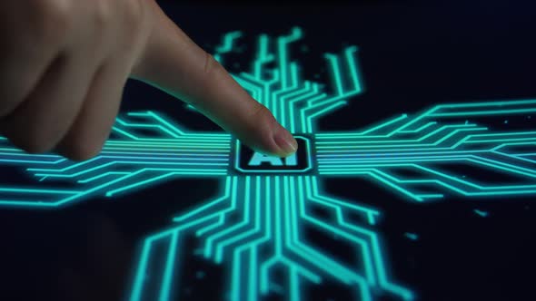 Human Finger Pushes Touch Ai With Futuristic Artificial Intelligence Spreading alt