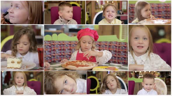 Children's video collage, various images in the form of a large video wall of the TV alt