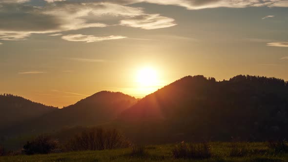 Sunset in a Forest Mountain Rural Landscape