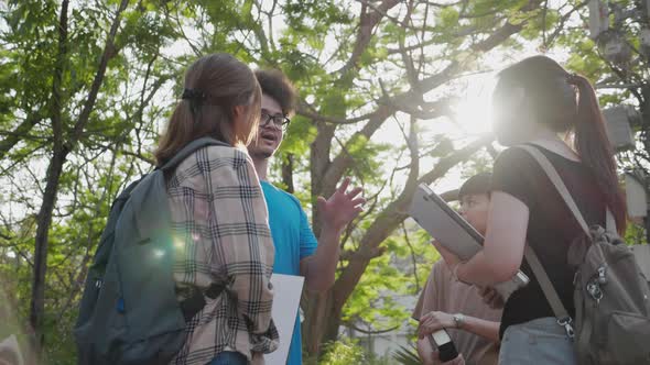 Education and student. Group of student group discussion together in college. alt