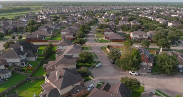 Aerial of middle class suburban neighborhood just outside of Houston, Texas alt