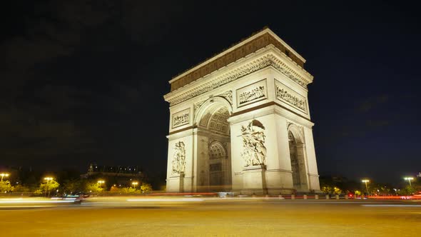 Arch of Triumph of Paris in the Champs Elysees at Night