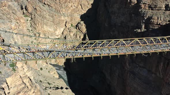 Aerial Shot of Asia's Highest Bridge , Chicham Khaas , Spiti Valley , Close Up , Left Sliding Shot  alt