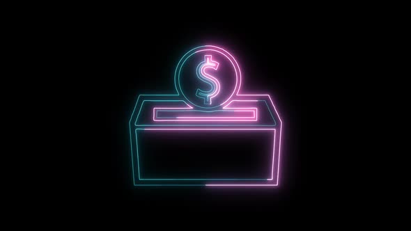 Glowing neon line banknote dollar icon isolated on black background. Banking currency sign. alt