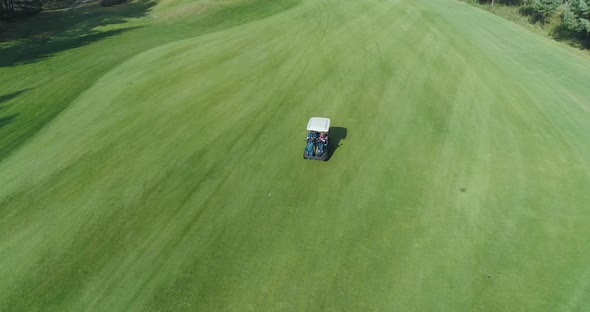 Summer Sunny Day, Aerial View of Golf Course in Forest Area, Golf Club, Electric Golf Car Rides on alt