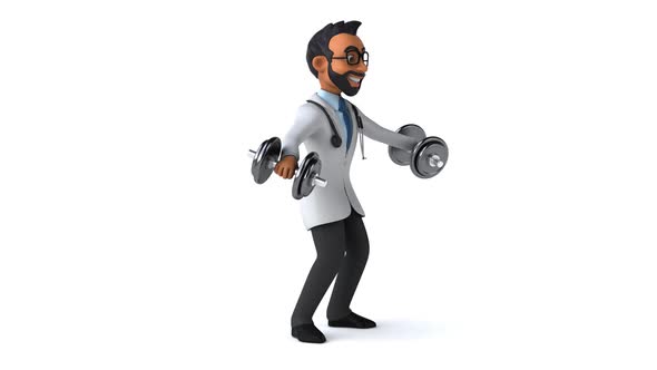 Fun 3D cartoon animation of a fun indian doctor alt