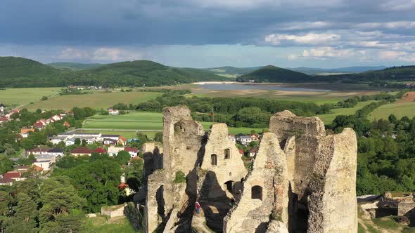 Aerial view of Divin Castle in the village of Divin in Slovakia alt