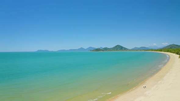 Aerial, View On Huge Beach And Australian Coastline In Palm Cove, Cairns In Queensland, Australia 