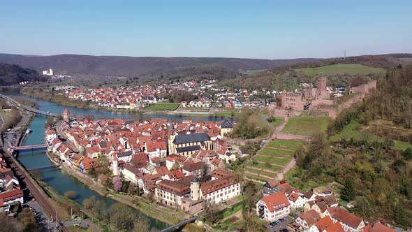Wertheim with castle at Main and Tauber river estuary, Germany alt
