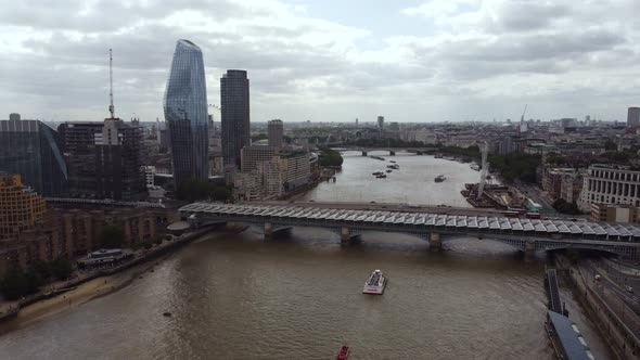 Drone View of the River Thames in the Business District of London