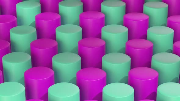 Isometric Pink Blue Cylinders Pattern Moving Diagonally. Seamlessly Loopable Animation