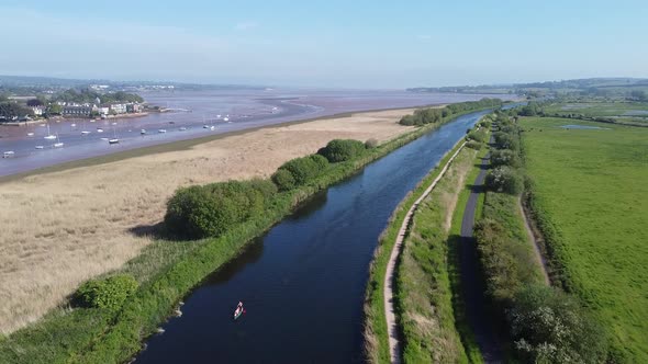 Exeter shipping canal, Topsham Devon, aerial drone footage alt