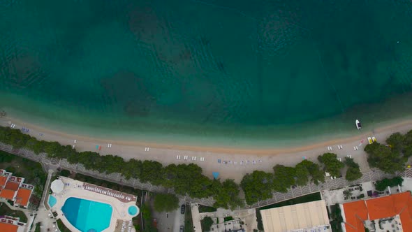 CROATIA  July 2021  Beautiful Aerial Over the Tucepi Coast Makarska Riviera in the Morning alt
