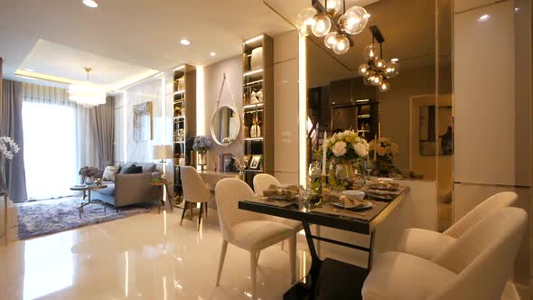 Modern and Luxurious Apartment Decoration Walkthrough from the Dining Area to the Living Area alt